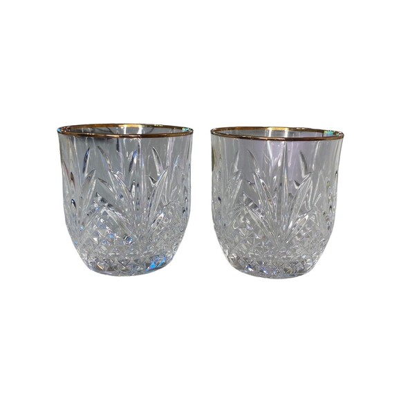 Cristal D'Arques Durand Longchamp Double Old Fashioned Glasses Gold Rim Set Of 2 - Picture 2 of 9